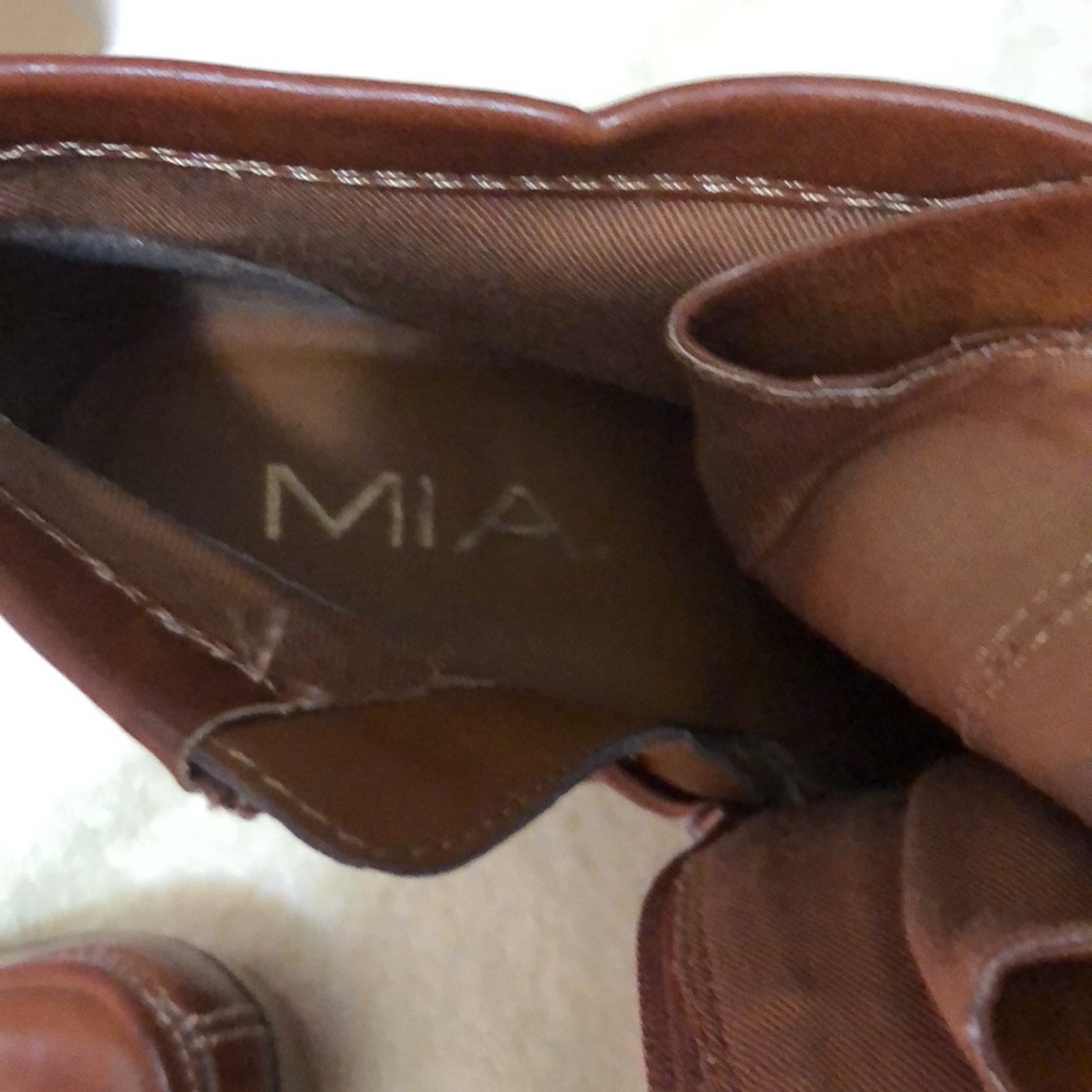 Mia Womens Brown Lace Up w/zipper Rubber soled 5” Heel Ankle Boots 10 Chunky - Picture 5 of 12